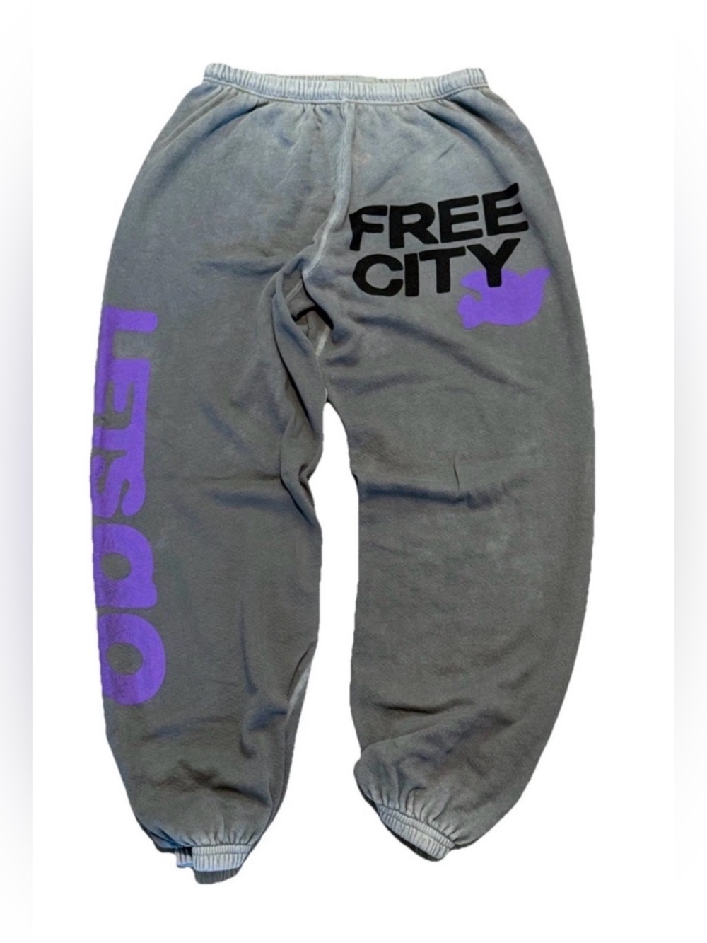 FreeCity Super Vintage OG Lets Go Sweatpants Joggers Gray & Purple Sunburst S